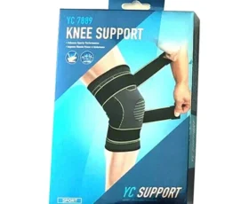 Knee Support - Adjustable With Straps - Black/Green Single Piece