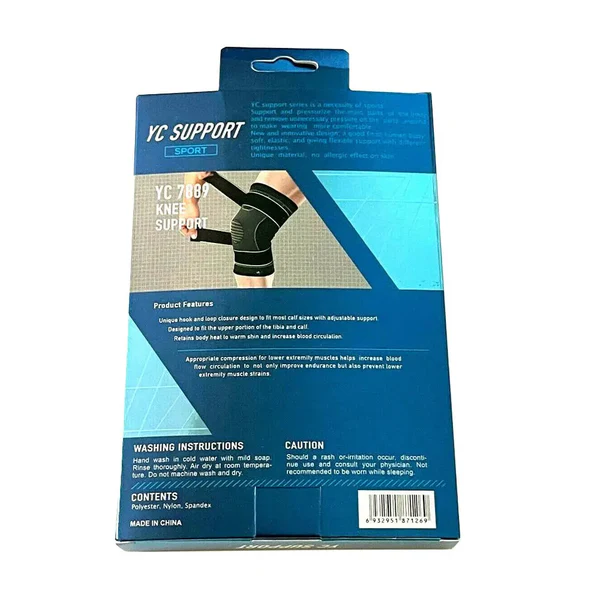 Knee Support - Adjustable With Straps - Black/Green Single Piece
